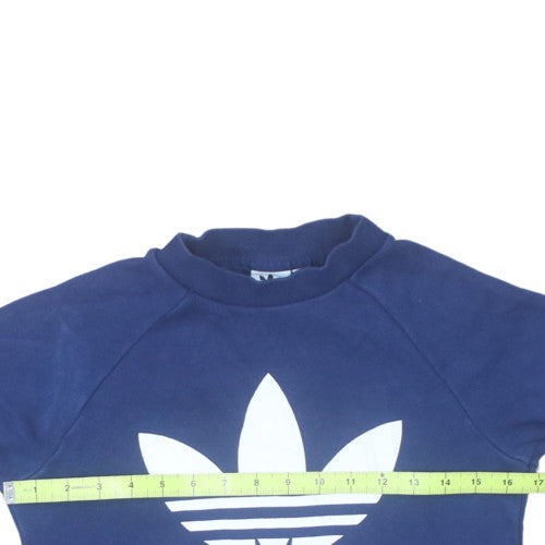 Adidas Women Blue 2XS Pullover Sweatshirt Crew Neck Logo Raglan