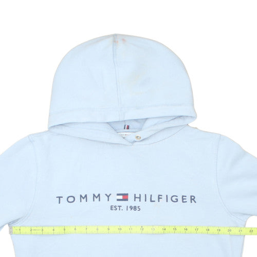 Tommy Hilfiger Womens Light Blue XS Pullover Hoodie Logo Cotton Blend