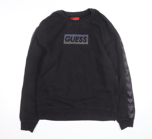 Guess Men's Black Logo Crew Neck Sweatshirt Medium