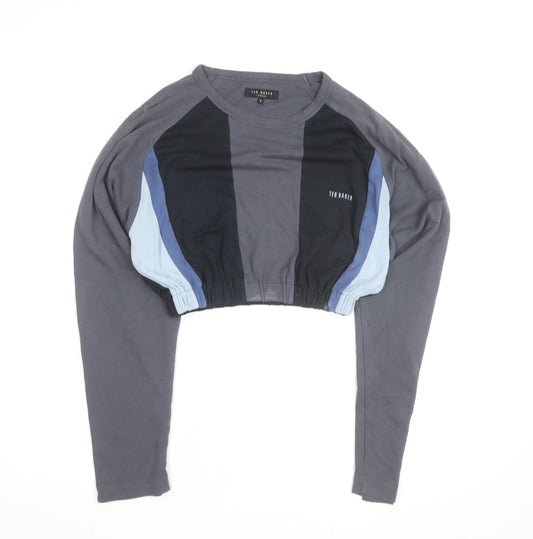 Ted Baker Women's Grey Colourblock Cropped Long Sleeve Top Size 14