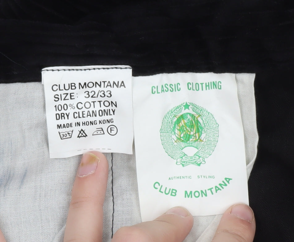 Club Montana Men's Black Corduroy Trousers Size 32 Regular Fit