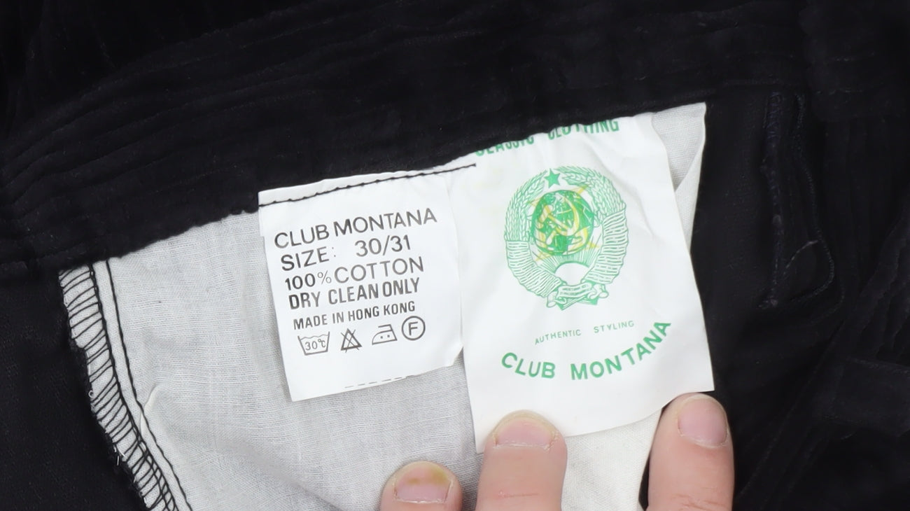 Club Montana Men’s Black Corduroy Trousers Size 30/31 Regular Fit