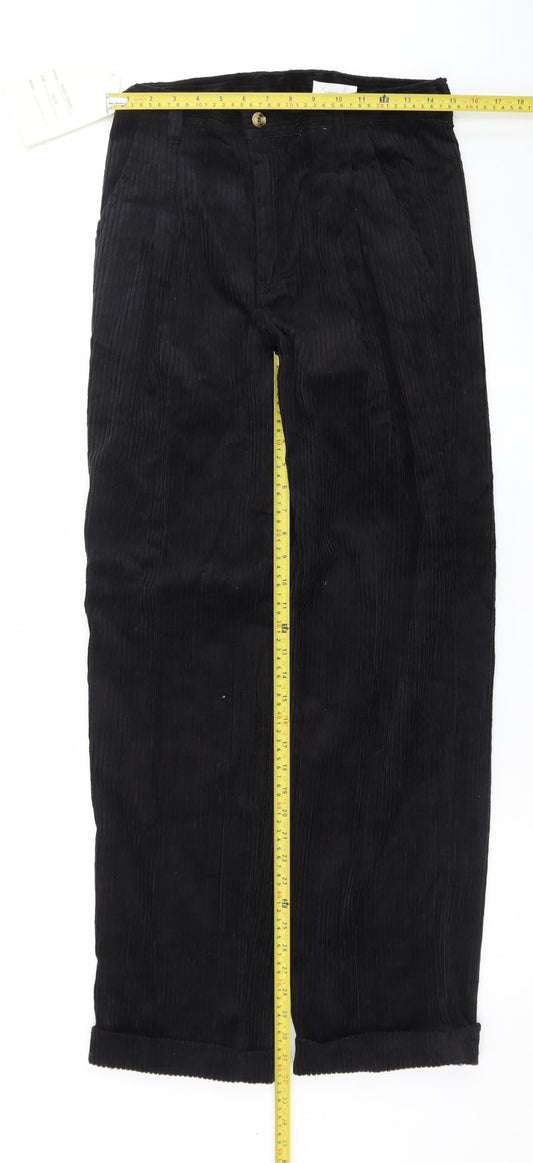 Club Montana Men's Black Corduroy Pleated Trousers Size 32x33