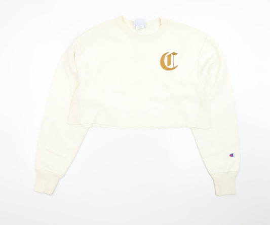 Champion Womens Ivory Crop Sweatshirt Medium Reverse Weave Logo