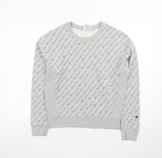 Champion Men's Grey Reverse Weave Logo Crew Neck Sweatshirt Small