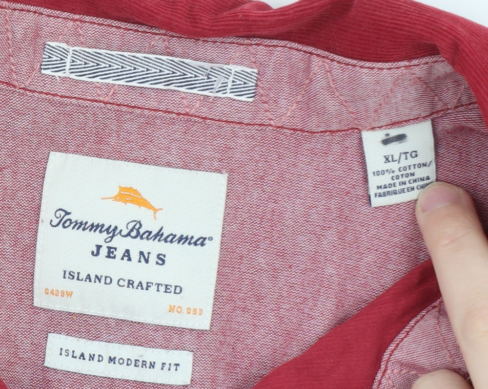 Tommy Bahama Men's Red Cotton Corduroy Long Sleeve Button-Up Shirt XL