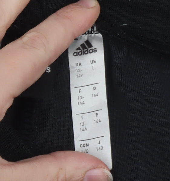 Brand and care label for Adidas boys’ black jogger trousers 13-14 years elastic waist sportswear