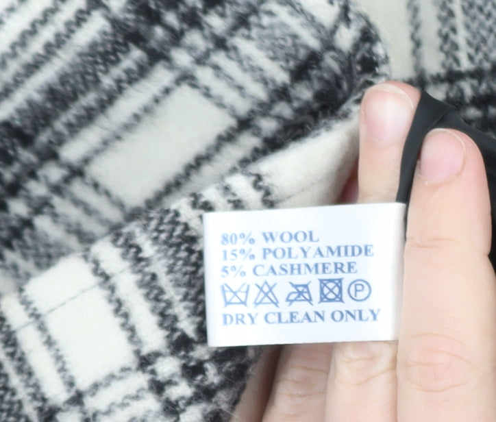 Androse Women's Black Check Wool Blend Mid-Length Overcoat Size 10