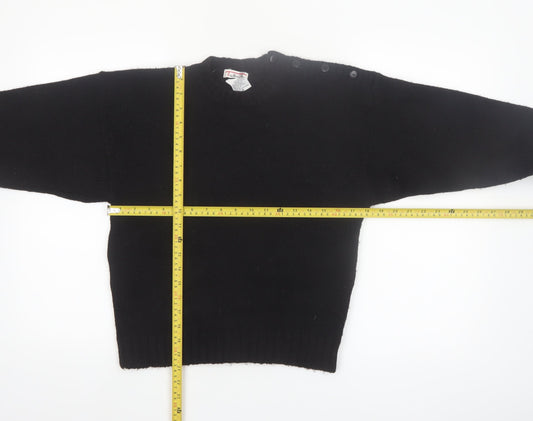 Talbots Women Black Wool Crew Neck Button Shoulder Jumper M