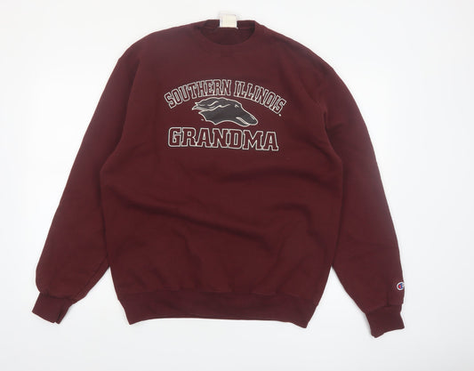 Champion Mens Red Pullover Sweatshirt L Graphic Print Crew Neck