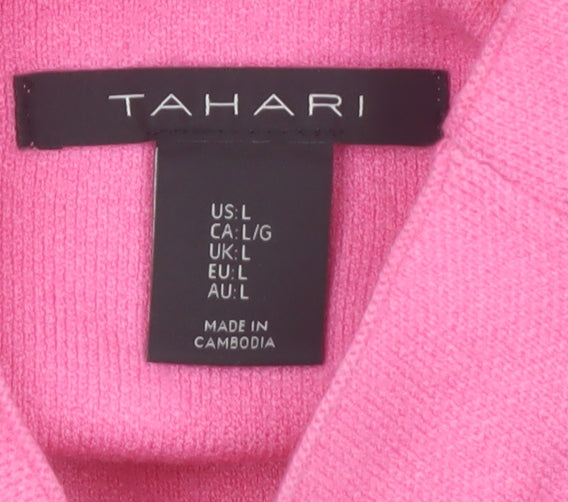 Tahari Women’s Pink Mock Neck Long Sleeve Knit Jumper Size L