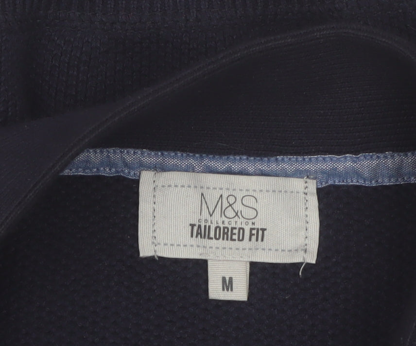 Marks and Spencer Men's Blue Full Zip Cotton Jumper M Tailored Fit