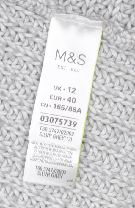 Marks and Spencer Women’s Grey Cotton Blend Open Knit Cardigan UK 12