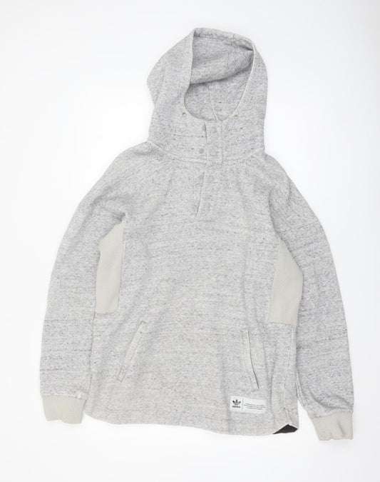 Adidas Men's Grey Henley Hoodie Size M Fleece Pullover