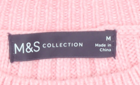 Marks and Spencer Women's Pink Ribbed Knit Pullover Jumper M