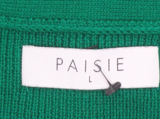Paisie Women Green Wrap Jumper L V-Neck Long Sleeve Knit