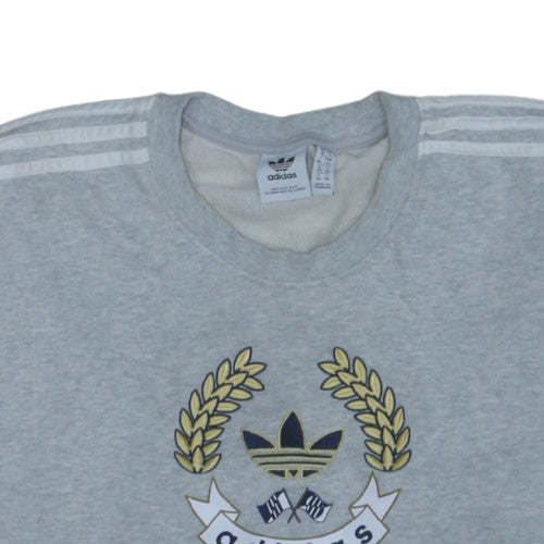 Adidas Mens Grey Crew Neck Logo Sweatshirt 3XL Relaxed Fit