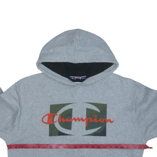 Champion Men's Grey Pullover Hoodie L Logo Athletic Sweatshirt
