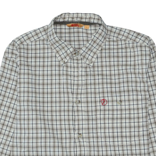 Fjällräven Men's Beige Check Button-Up Shirt L Regular Fit Cotton