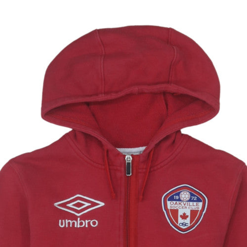 Umbro Boys Red Full Zip Hoodie 10 Years Cotton Oakville Soccer Club Logo