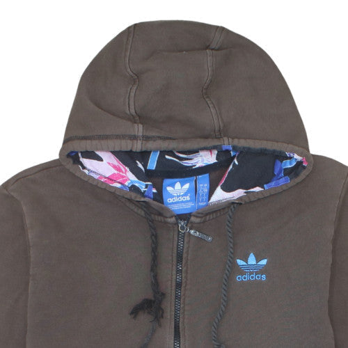 Additional view of Adidas women’s brown full zip hoodie l floral lined hood casual