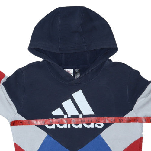 Adidas Boys Blue Colourblock Pullover Hoodie - Size 10 Years