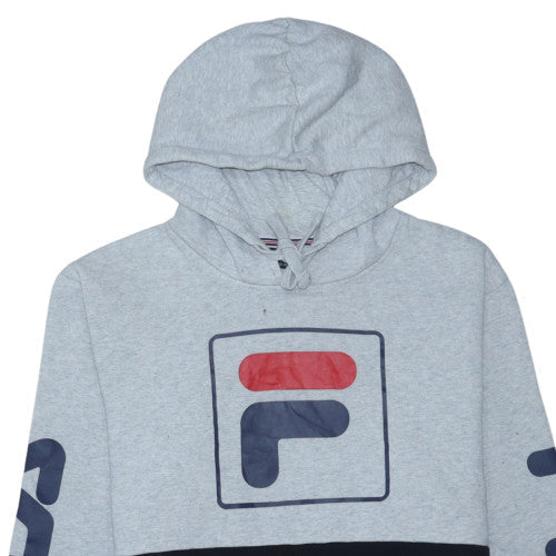 FILA Men's Grey Black Pullover Hoodie Small Logo Fleece Sweatshirt
