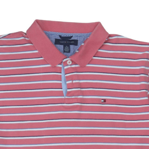 Tommy Hilfiger Men's Pink Striped Polo Shirt XL Cotton Casual