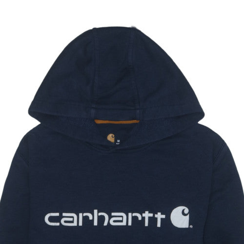 Carhartt Men Blue Pullover Hoodie M Relaxed Fit Logo Sweatshirt