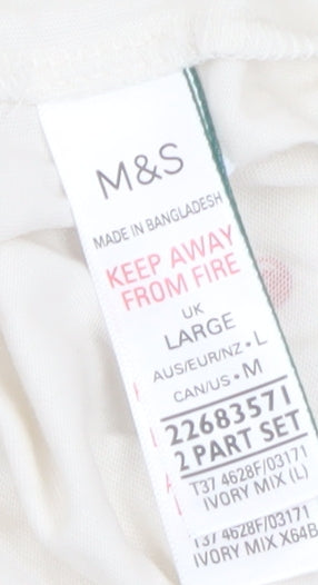 Marks and Spencer Women Ivory Cotton Cherry Print Pyjama Set L