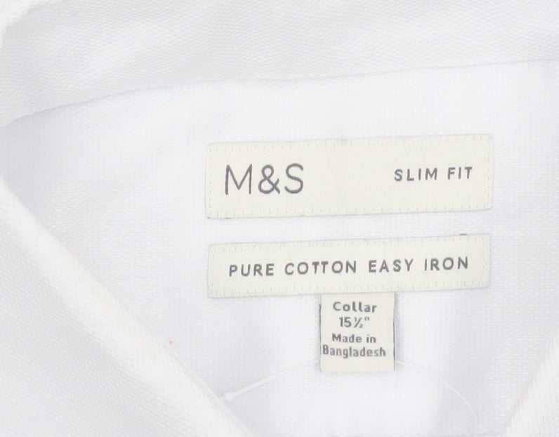 Marks and Spencer Men's White Slim Fit Pure Cotton Dress Shirt 15.5in