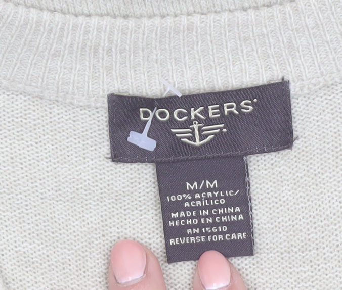 Dockers Men Beige Check Knit Acrylic Sleeveless V-Neck Vest M