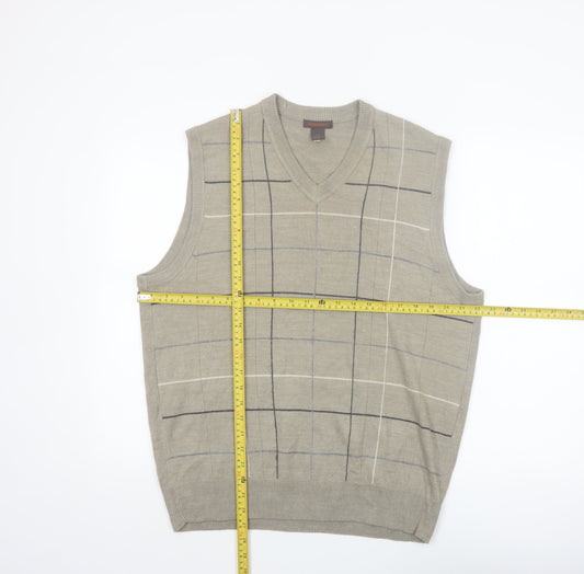 Dockers Mens Beige Check Knit Acrylic V-Neck Jumper Vest L