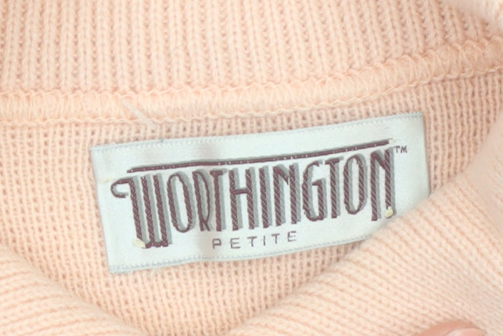 Worthington Women’s Pink Collared Striped Knit Petite Pullover Jumper M