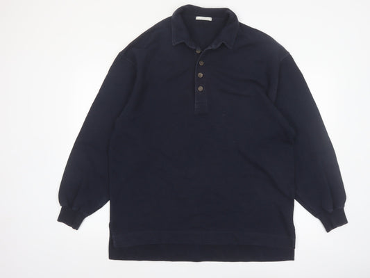 Marks and Spencer Men's Navy Long Sleeve Cotton Polo Shirt Medium