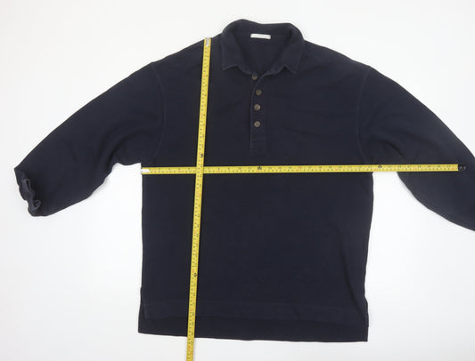 Marks and Spencer Men's Navy Long Sleeve Cotton Polo Shirt Medium
