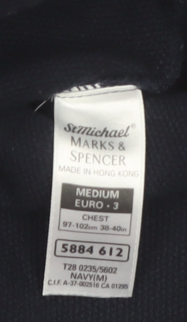 Marks and Spencer Men's Navy Long Sleeve Cotton Polo Shirt Medium