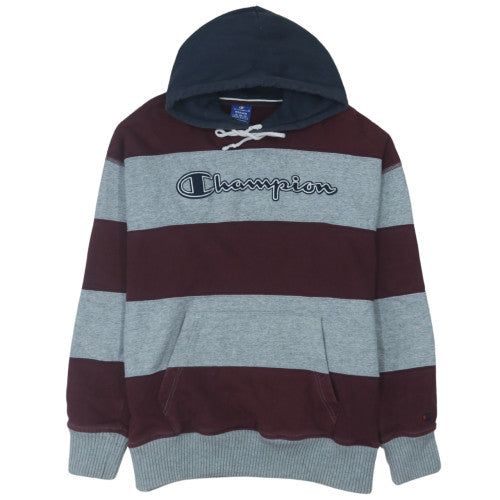 Champion Men's Grey Brown Pullover Hoodie Medium Logo Striped