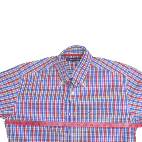 Tommy Hilfiger Men's Red Blue Checked Cotton Button-Up Shirt Size S