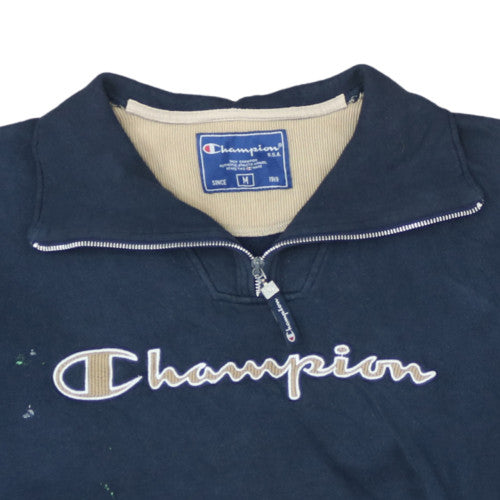 Champion Men's Blue 1/4 Zip Embroidered Logo Fleece Sweatshirt M
