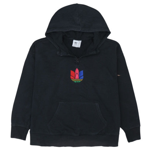 Adidas Womens Black Half Zip Hoodie M Cotton Blend Logo Pullover