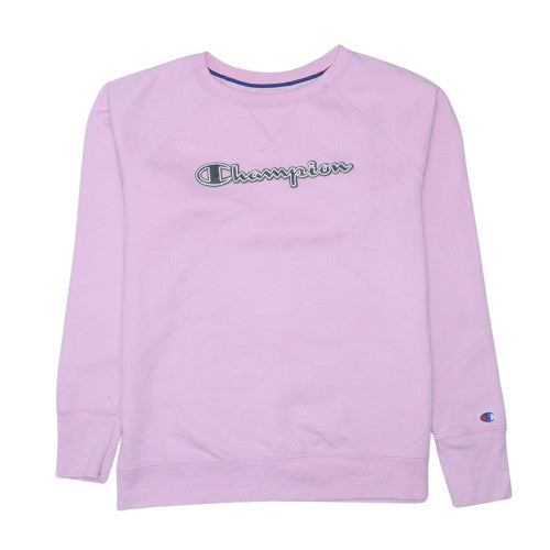 Champion Womens Pink Pullover Sweatshirt L Crew Neck Logo Cotton