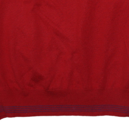 Hugo Boss Mens Red V-Neck Cotton Jumper Size L Classic Style