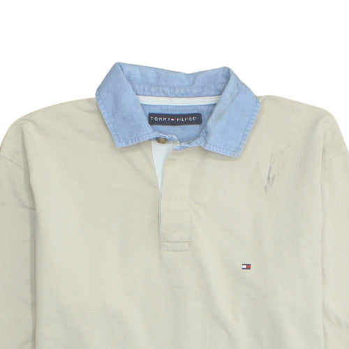 Tommy Hilfiger Men's Beige Long Sleeve Cotton Polo Shirt M