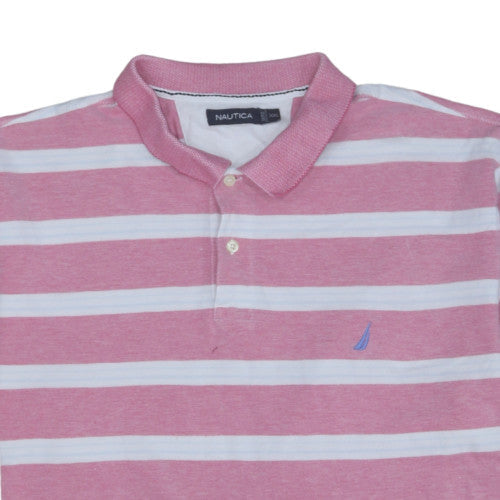 Nautica Men's Pink White Striped 2XL Cotton Polo Shirt