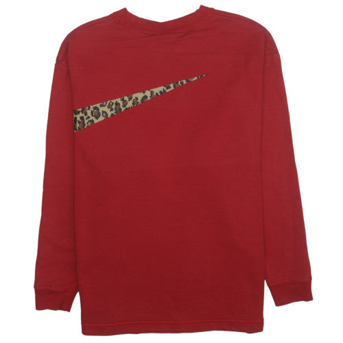 Nike Womens Red Leopard Print Logo Sweatshirt Medium Cotton Blend