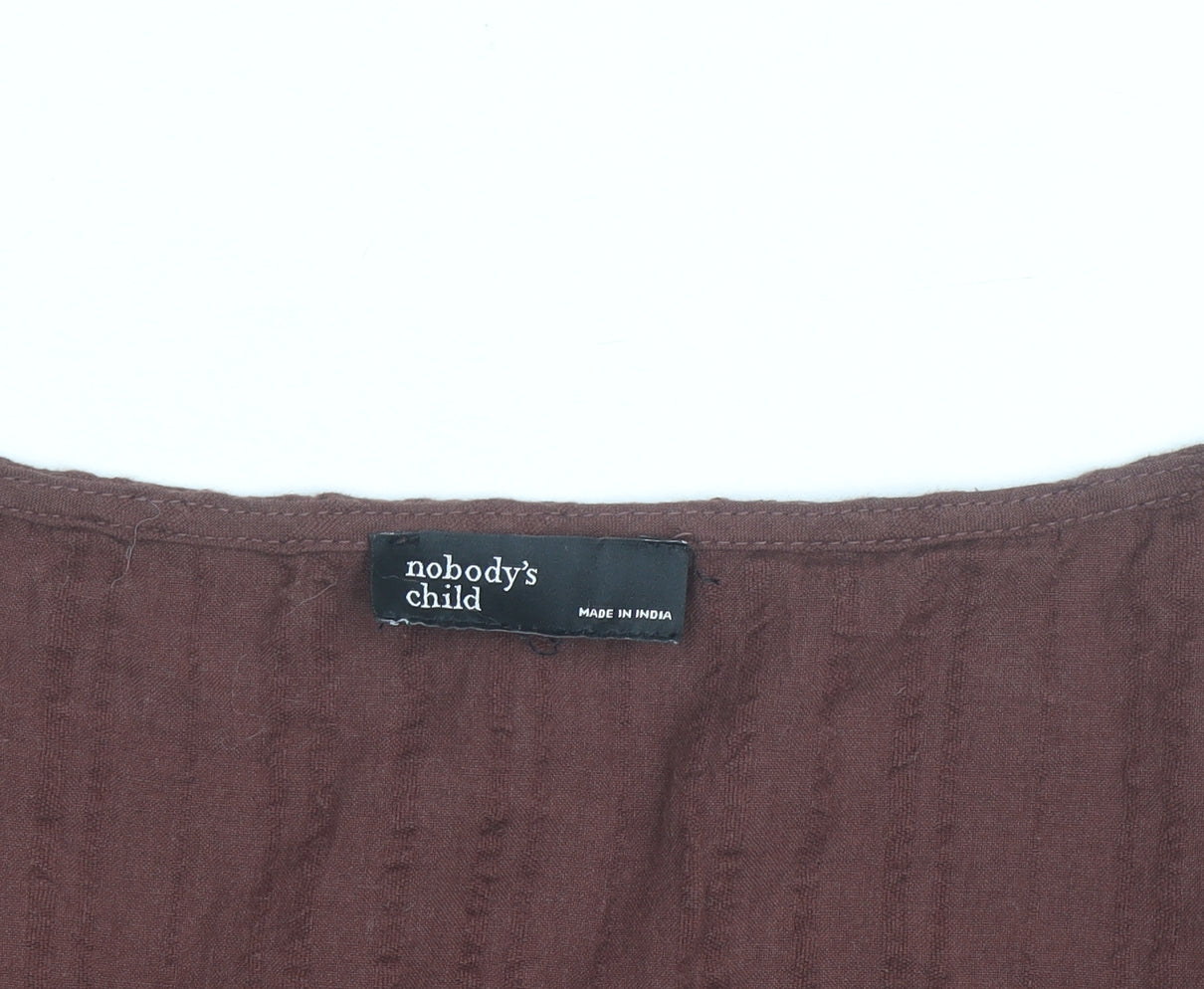 Nobody’s Child Women Brown Cotton Button-Up Blouse Size 14