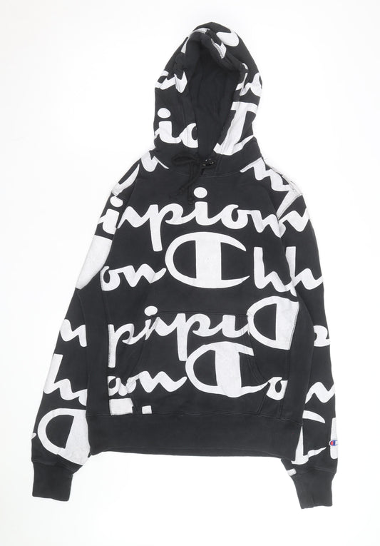Champion Mens Black Reverse Weave Logo Pullover Hoodie Medium