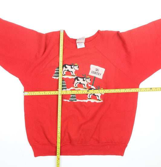 Pannill Womens Red Ski Country Folk Art Sweatshirt Size L Winter