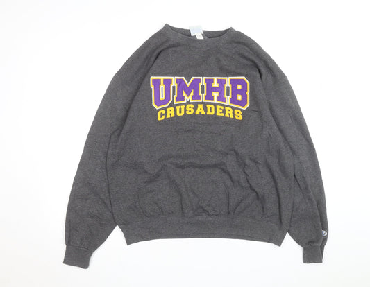 Champion Men's Grey Eco Fleece Pullover Sweatshirt L Logo Crew Neck